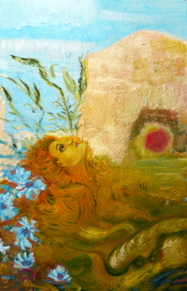 Картина под названием "Za domem" - Elżbieta Goszczycka, Подлинное произведение искусства, Масло