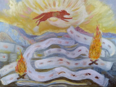 Malarstwo zatytułowany „Promienny zachód sł…” autorstwa Elżbieta Goszczycka, Oryginalna praca, Olej