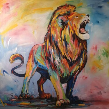 Pittura intitolato "Lion King is Awake" da Ema Kato, Opera d'arte originale, Acrilico