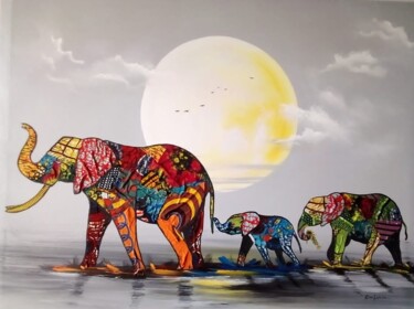 Painting titled "Sunset Walk" by Ema Kato, Original Artwork, Acrylic
