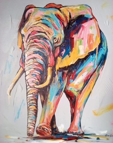 Pittura intitolato "Savanna elephant" da Ema Kato, Opera d'arte originale, Acrilico