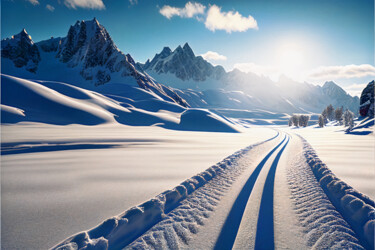 Digitale Kunst mit dem Titel "Winter mountains, s…" von Emaga Travels By Emaga Art, Original-Kunstwerk, KI-generiertes Bild
