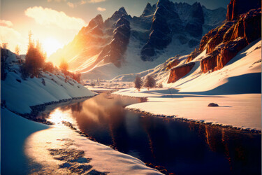 Arte digital titulada "Winter mountains, s…" por Emaga Travels By Emaga Art, Obra de arte original, Imagen generada por IA