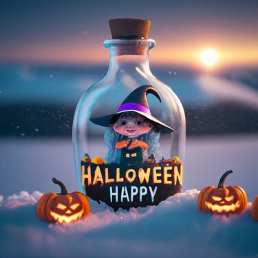 Digitale Kunst mit dem Titel "Happy Halloween, cu…" von Emaga Travels By Emaga Art, Original-Kunstwerk, KI-generiertes Bild