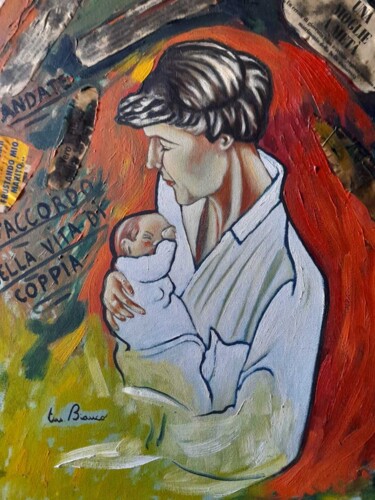 Painting titled "La maternità" by Emanuele Bianco, Original Artwork, Oil