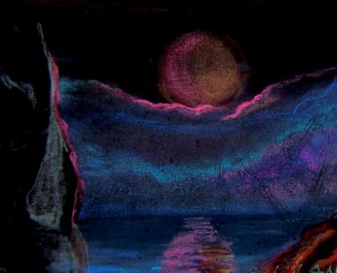 Peinture intitulée "Lune mysterieuse" par E. Angie Boucard, Œuvre d'art originale