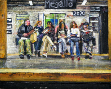 Painting titled "Station" by Emese Bács, Original Artwork, Acrylic Mounted on Wood Stretcher frame