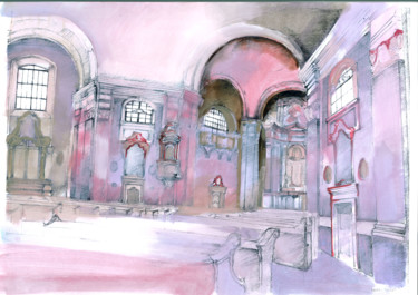 Painting titled "Budapest Church int…" by Emilia Amaro, Original Artwork, Watercolor