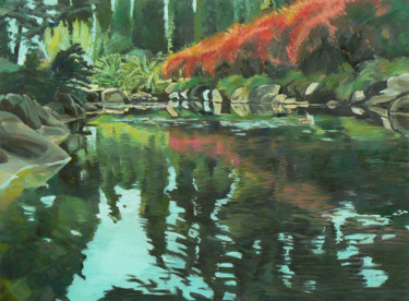 Pittura intitolato "Japanese garden of…" da Emilia Amaro, Opera d'arte originale, Olio
