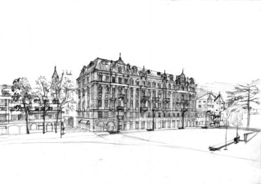 Drawing titled "Meran Esplanade" by Emilia Amaro, Original Artwork, Pencil