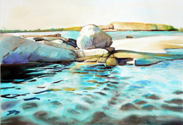 Pittura intitolato "Stone on the beach" da Emilia Amaro, Opera d'arte originale, Acquarello