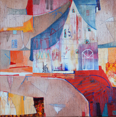 Painting titled "Old city Original…" by Emil Hasenrick, Original Artwork, Acrylic Mounted on Other rigid panel