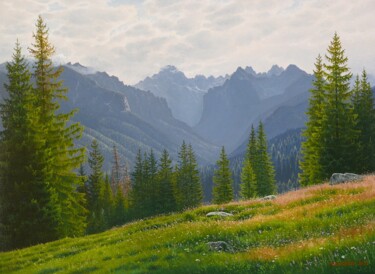 Malarstwo zatytułowany „Summer in the mount…” autorstwa Emil Mlynarcik, Oryginalna praca, Olej Zamontowany na Drewniana rama…