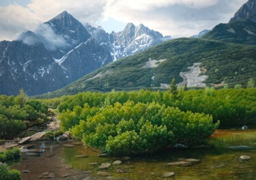 제목이 "Footpath around the…"인 미술작품 Emil Mlynarcik로, 원작, 기름 나무 들것 프레임에 장착됨