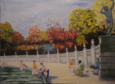Pittura intitolato ""Les jardins du Lux…" da Emile Paya, Opera d'arte originale, Olio