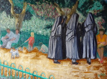 Schilderij getiteld ""Dialogue de Soeurs…" door Emile Paya, Origineel Kunstwerk, Olie