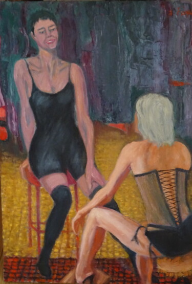 Schilderij getiteld ""Les deux amies"" door Emile Paya, Origineel Kunstwerk, Olie Gemonteerd op Frame voor houten brancard