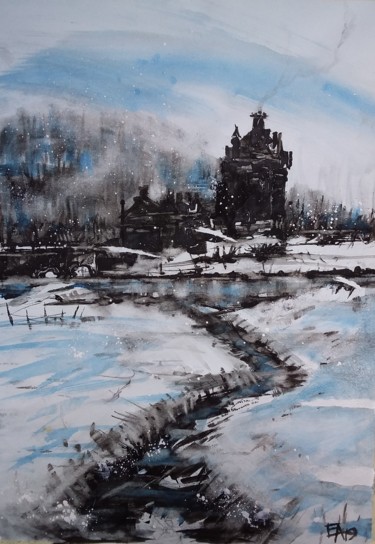 Painting titled "Hiver en Ecosse" by Emilian Alexianu, Original Artwork, Watercolor