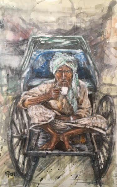 Schilderij getiteld "L'attachante Inde" door Emilian Alexianu, Origineel Kunstwerk, Aquarel