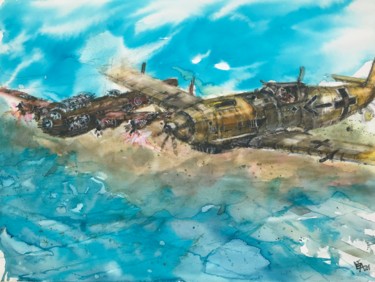 Peinture intitulée "Le Messerschmitt ép…" par Emilian Alexianu, Œuvre d'art originale, Aquarelle