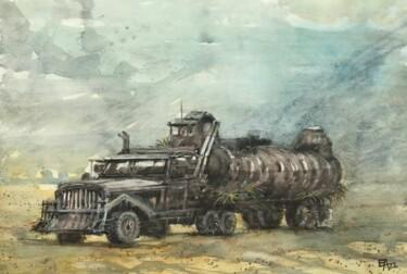 Painting titled "Le camion fou" by Emilian Alexianu, Original Artwork, Watercolor