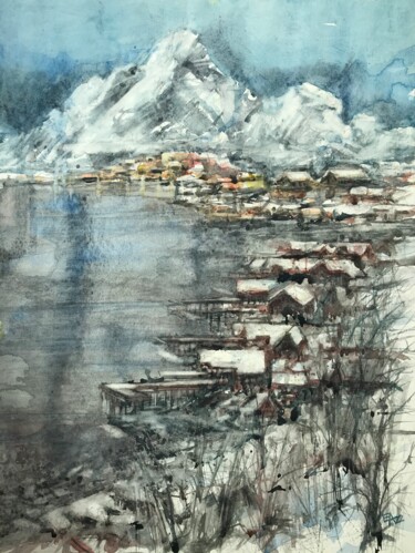 Painting titled "Les îles du Nord" by Emilian Alexianu, Original Artwork, Watercolor