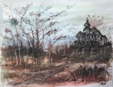 Schilderij getiteld "La maison de la col…" door Emilian Alexianu, Origineel Kunstwerk, Aquarel