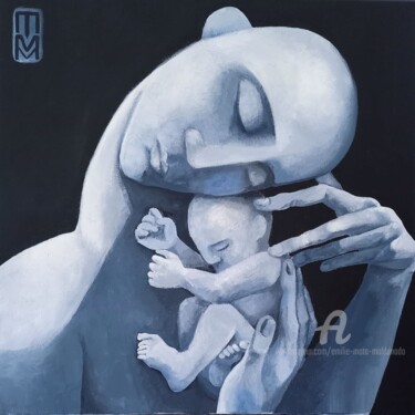 Картина под названием ""Maternité"" - Emilie Mota-Maldonado, Подлинное произведение искусства, Акрил Установлен на Деревянна…