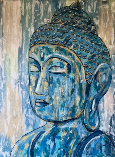 Pittura intitolato "Bouddha bleu" da Emilie Neuillie (Emy-Ly-Art), Opera d'arte originale, Acrilico Montato su Telaio per ba…