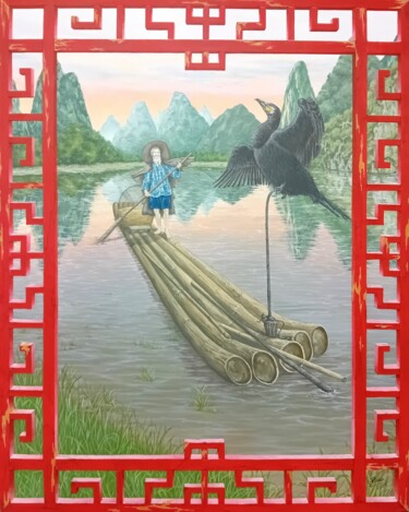 Ζωγραφική με τίτλο "Inspiration Vietnam" από Émilie Pineau, Αυθεντικά έργα τέχνης, Ακρυλικό Τοποθετήθηκε στο Ξύλινο φορείο σ…