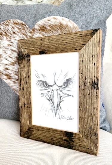 Drawing titled "Wild Eagle" by Émilie Zahno, Original Artwork, Pencil Mounted on Wood Stretcher frame