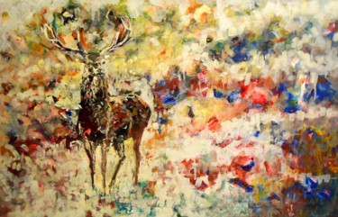 Peinture intitulée "Cerf au printemps I" par Lorenz, Œuvre d'art originale, Acrylique