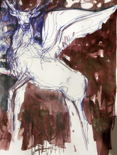Картина под названием "Cerf blanc ailé" - Lorenz, Подлинное произведение искусства