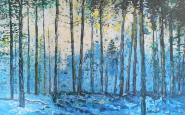 Painting titled "Forêt bleue" by Lorenz, Original Artwork, Acrylic Mounted on Wood Stretcher frame