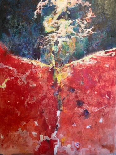 Peinture intitulée "La montagne rouge" par Lorenz, Œuvre d'art originale, Acrylique