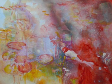 Картина под названием "Nymphéas rouges" - Lorenz, Подлинное произведение искусства, Акрил
