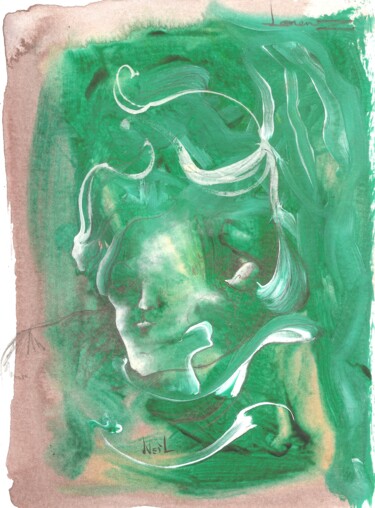 Schilderij getiteld "Visage vert" door Lorenz, Origineel Kunstwerk, Acryl