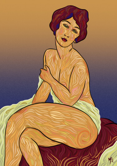 Artes digitais intitulada "Femme sur un divan…" por Emily Coubard (Mil.), Obras de arte originais, Trabalho Digital 2D