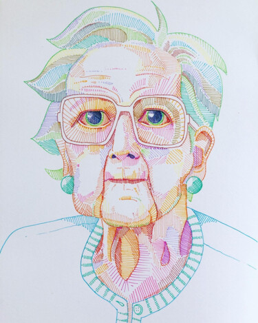 Drawing titled "Personne agée II" by Emily Coubard (Mil.), Original Artwork, Marker