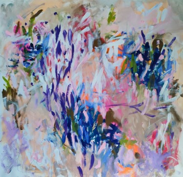 Schilderij getiteld "Jardin en fleurs" door Emily Starck, Origineel Kunstwerk, Acryl Gemonteerd op Frame voor houten brancard