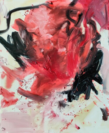 Painting titled "Énergie en rouge et…" by Emily Starck, Original Artwork, Oil Mounted on Wood Stretcher frame