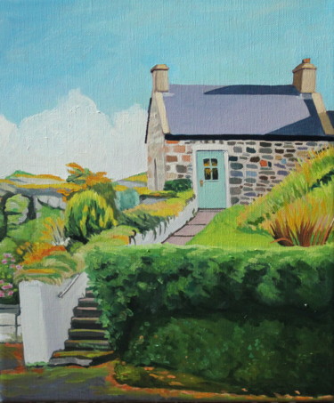 Schilderij getiteld "Cottage on Harbour…" door Emma Cownie, Origineel Kunstwerk, Olie