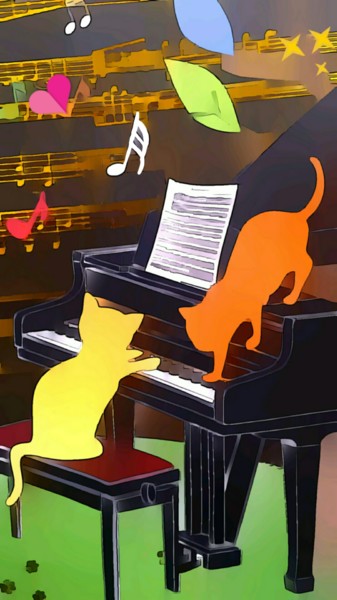 Grafika cyfrowa / sztuka generowana cyfrowo zatytułowany „Les chats qui jouai…” autorstwa Emma Laflute, Oryginalna praca, Fo…