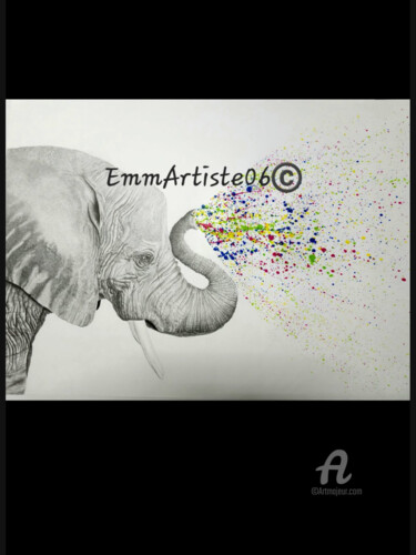Рисунок под названием "ÉléphantArt" - Emma Mallaroni, Подлинное произведение искусства, Графит Установлен на Деревянная рама…