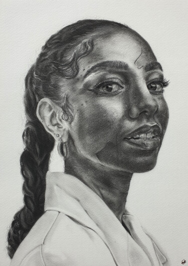 Картина под названием "Corinne Foxx" - Emmanuel Chukwuemeka Ndulue, Подлинное произведение искусства, Древесный уголь