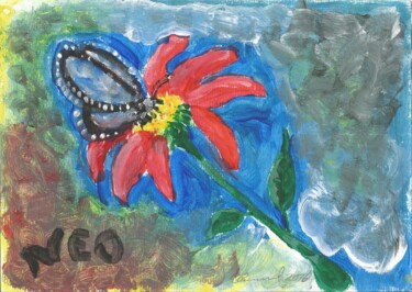 Картина под названием "a flor e a borboleta" - Emmanuel Costa, Подлинное произведение искусства, Акварель