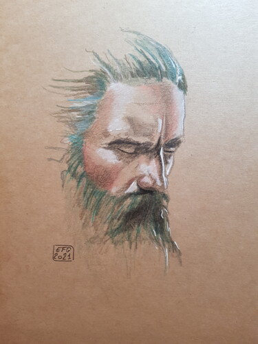 Dessin intitulée "Le barbu" par Emmanuel Forgues, Œuvre d'art originale, Crayon