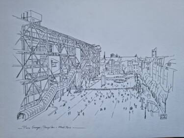 Tekening getiteld "Place Georges Pompi…" door Emmanuel Forgues, Origineel Kunstwerk, Potlood