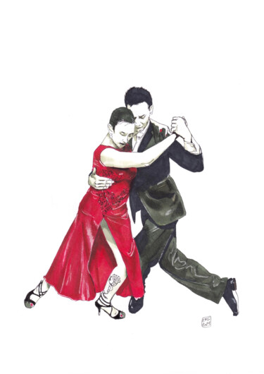 Tekening getiteld "Danseurs de Tango A…" door Emmanuel Forgues, Origineel Kunstwerk, Marker