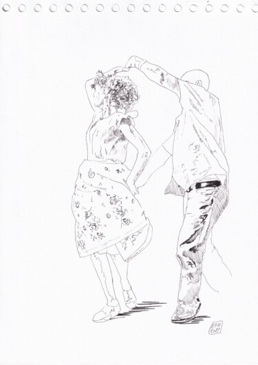 Tekening getiteld "danseurs de rue" door Emmanuel Forgues, Origineel Kunstwerk, Potlood
